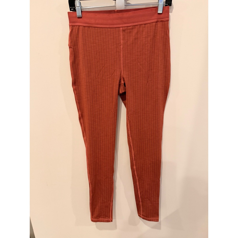 Prana Luminance Legging High Rise Ribbed Knit Glogg Rust Orange Womens Sz M NEW
